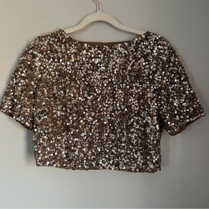 Sequin Crop Top - Short Sleeve - Keyhole Back - size Large